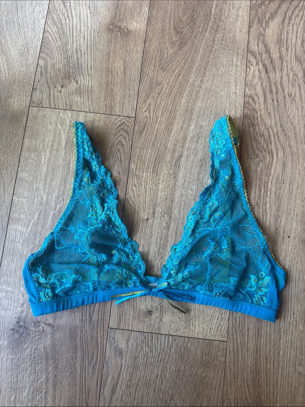 Xhilaration Teal Lace Bralette with Yellow Trim